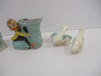 Salt Shaker Dutch Girl Wall Pocket Planter Love Birds Japan Elf Pixie Boot Planter