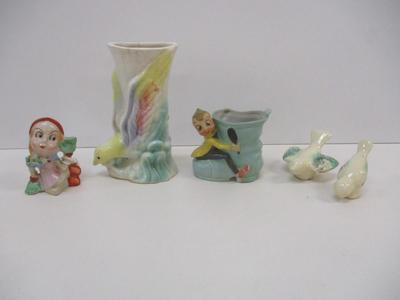 Salt Shaker Dutch Girl Wall Pocket Planter Love Birds Japan Elf Pixie Boot Planter