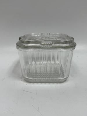 Vintage Square Clear Glass Refrigerator Storage Container with fruit design on top
