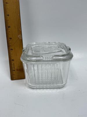 Vintage Square Clear Glass Refrigerator Storage Container with fruit design on top