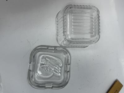 Vintage Square Clear Glass Refrigerator Storage Container with fruit design on top