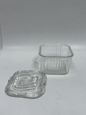Vintage Square Clear Glass Refrigerator Storage Container with fruit design on top
