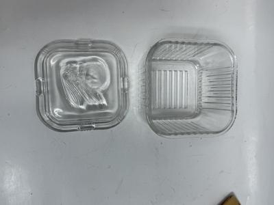 Vintage Square Clear Glass Refrigerator Storage Container with fruit design on top