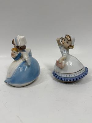 Vintage Figurines 1950's MCM Lefton Nurse Mid-wife Holding Baby and Nurse with Hot Water Bottle Hand Painted Figurines Japan