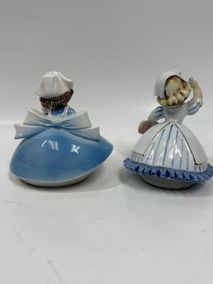 Vintage Figurines 1950's MCM Lefton Nurse Mid-wife Holding Baby and Nurse with Hot Water Bottle Hand Painted Figurines Japan