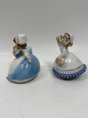 Vintage Figurines 1950's MCM Lefton Nurse Mid-wife Holding Baby and Nurse with Hot Water Bottle Hand Painted Figurines Japan