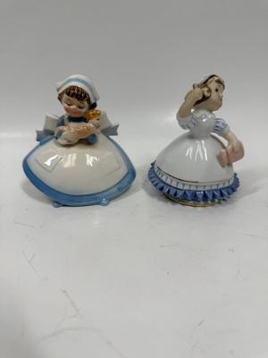 Vintage Figurines 1950's MCM Lefton Nurse Mid-wife Holding Baby and Nurse with Hot Water Bottle Hand Painted Figurines Japan