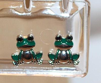 Small "Green & Silver FROG" Earrings Set (½") and a Stud Style Clasp