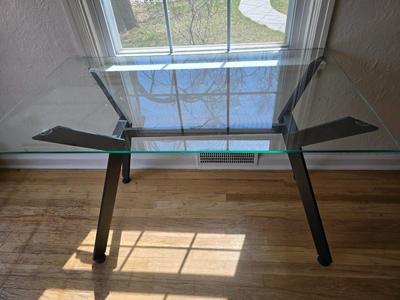 Modern Glass-Top Table / Desk with Black Frame