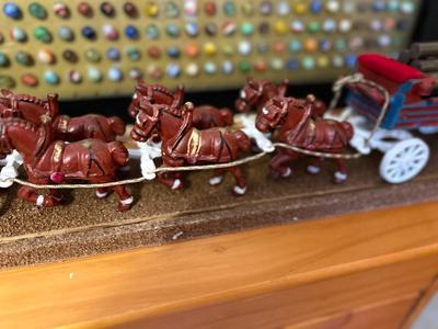CAST IRON CLYDESDALES PULLING A COVERED WAGON