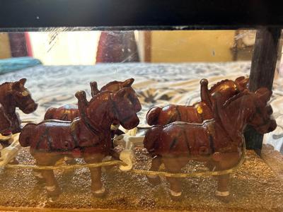 CAST IRON CLYDESDALES PULLING A COVERED WAGON