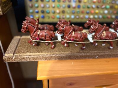 CAST IRON CLYDESDALES PULLING A COVERED WAGON