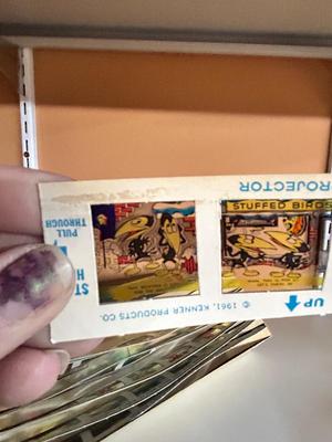 1961 PULL A SHOW PROJECTOR SLIDES AND FISHER PRICE PULL TOY PELICAN