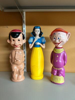 1965 SOAKY CARTOON CHARACTER BUBBLE BATH BOTTLES
