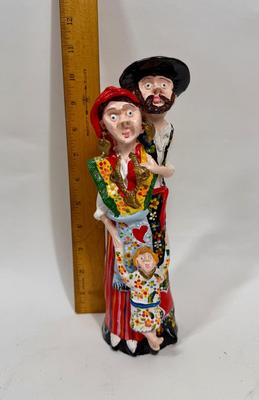 Family Man Woman Child Figurine Statue Ceramic Plaster Painted