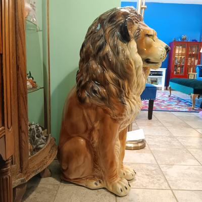 LOT 28: MCM 3ft Ceramic Lion Statue