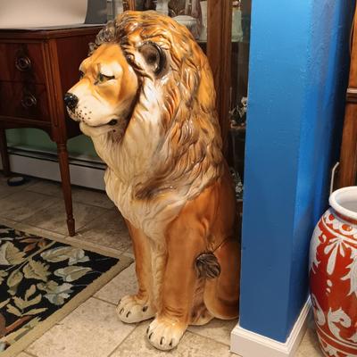 LOT 28: MCM 3ft Ceramic Lion Statue