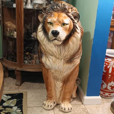 LOT 28: MCM 3ft Ceramic Lion Statue