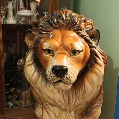 LOT 28: MCM 3ft Ceramic Lion Statue