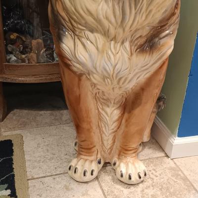 LOT 28: MCM 3ft Ceramic Lion Statue