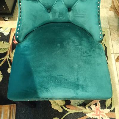 LOT 29: Round Pedestal Table with (2) Velvet Dining Chairs