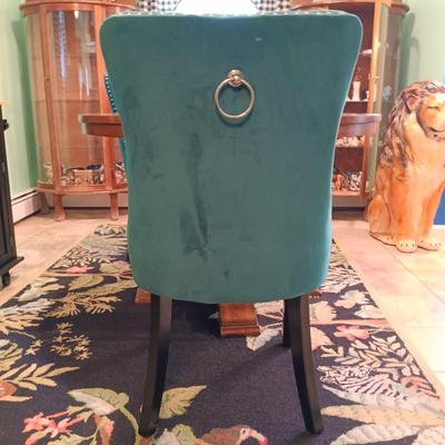 LOT 29: Round Pedestal Table with (2) Velvet Dining Chairs