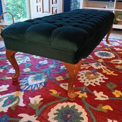 LOT 31: Tufted Green Velvet Upholstered Bench