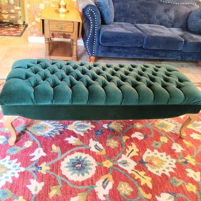 LOT 31: Tufted Green Velvet Upholstered Bench