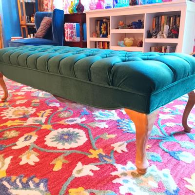 LOT 31: Tufted Green Velvet Upholstered Bench