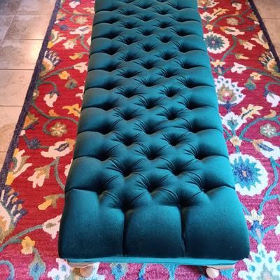 LOT 31: Tufted Green Velvet Upholstered Bench