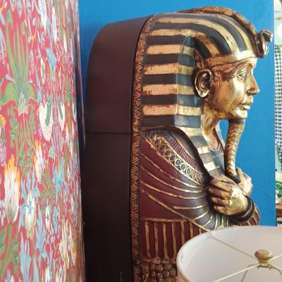 LOT 32: Life Size 6ft Wood King Tut Sarcophagus Cabinet