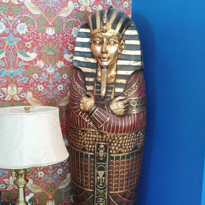 LOT 32: Life Size 6ft Wood King Tut Sarcophagus Cabinet