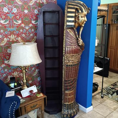 LOT 32: Life Size 6ft Wood King Tut Sarcophagus Cabinet