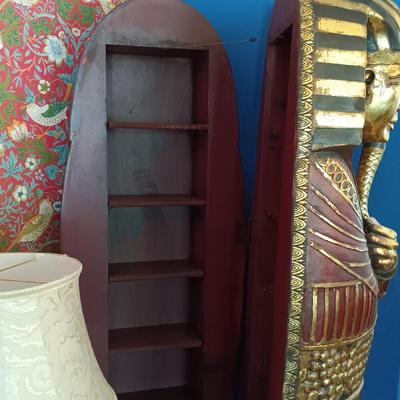 LOT 32: Life Size 6ft Wood King Tut Sarcophagus Cabinet