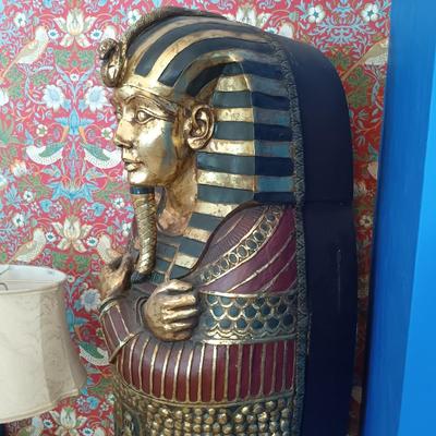 LOT 32: Life Size 6ft Wood King Tut Sarcophagus Cabinet