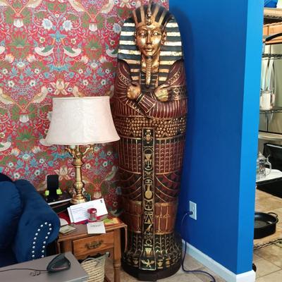 LOT 32: Life Size 6ft Wood King Tut Sarcophagus Cabinet