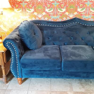 LOT 33: US Pride Furniture Blue Velvet Sofa