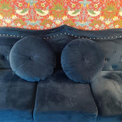 LOT 33: US Pride Furniture Blue Velvet Sofa