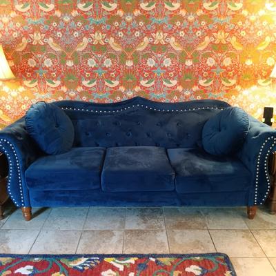 LOT 33: US Pride Furniture Blue Velvet Sofa