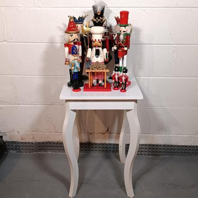 LOT 34: Collection of Nutcrackers with Wood Side Table