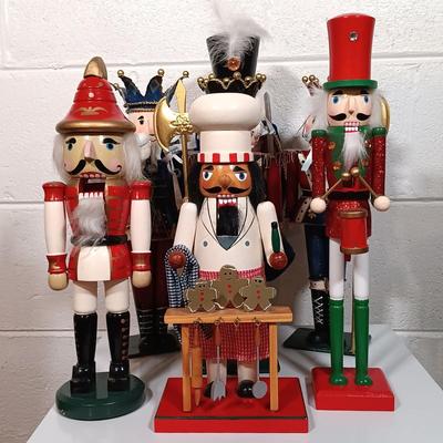 LOT 34: Collection of Nutcrackers with Wood Side Table