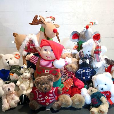 LOT 39: Christmas Plush- Cabbage Patch Elf, Homerbest Standing Mouse, HugFun Penguin & More