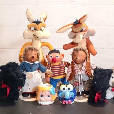 LOT 43: Vintage Plush- Steiff Micki and Mecki Hedgehogs, Knickerbocker Ernie, Dakin Scottish Terriers & More