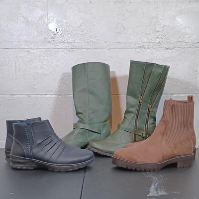 LOT 45: Women's Size 11 DolceVita Orelia Ankle Boots, Size 11 EasyStreet Slip Resistant Boots & Mid-Calf Sz 10.5" Faux...