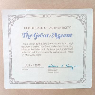 LOT 47: Franklin Mint Sterling and 24k Etching 'The Great Ascent' by Yves Beaujard with COA & Mixed Media Art of the...