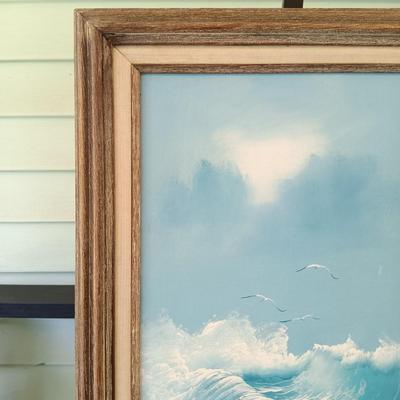LOT 48: Painting of a Ship by Shirley Collins with Seascape Oil Painting by B. Potõaie