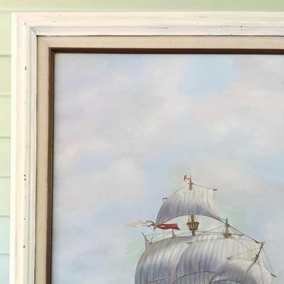 LOT 48: Painting of a Ship by Shirley Collins with Seascape Oil Painting by B. Potõaie