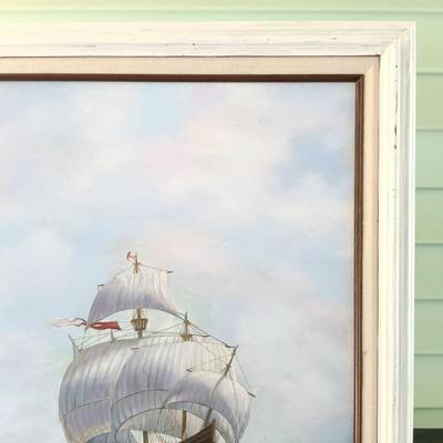 LOT 48: Painting of a Ship by Shirley Collins with Seascape Oil Painting by B. Potõaie