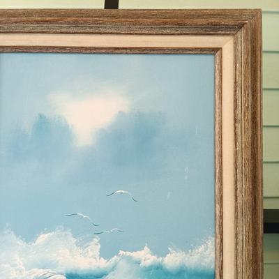 LOT 48: Painting of a Ship by Shirley Collins with Seascape Oil Painting by B. Potõaie