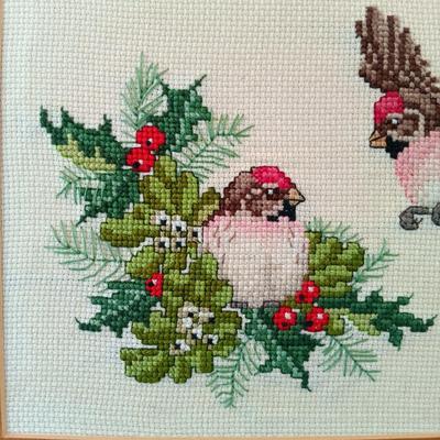 LOT 49: Painting of a Cardinal by Candy with Textile Art & Framed Embroidery